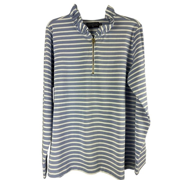 Duffield Lane Pullover Striped Nautical Preppy Light Blue White Sz L Long Sleeve - Picture 1 of 6